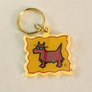 Keychain with Red Dog with Blue Spots and Glasses KeyRing New